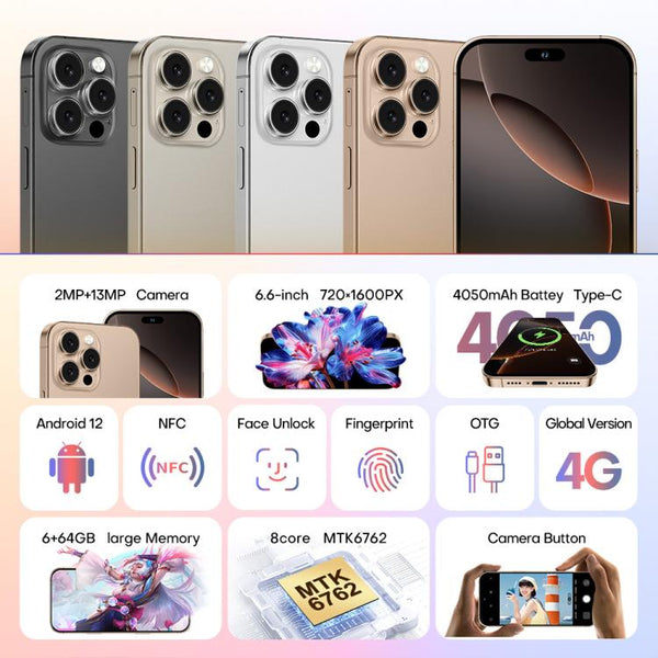 A88A / i16 Pro Max, 6GB+64GB, 6.6 inch Android 12 MTK6762 Helio G25 Octa Core, NFC, OTG, Network: 4G, Dual SIM