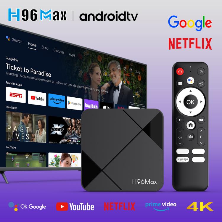 H96Max 4K UHD Android 14 Smart TV Box with Remote Control, RK3518 Quad-Core