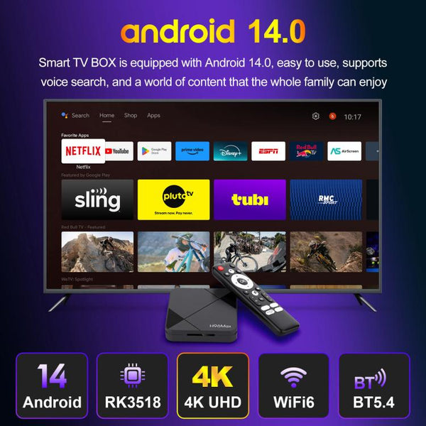 H96Max 4K UHD Android 14 Smart TV Box with Remote Control, RK3518 Quad-Core