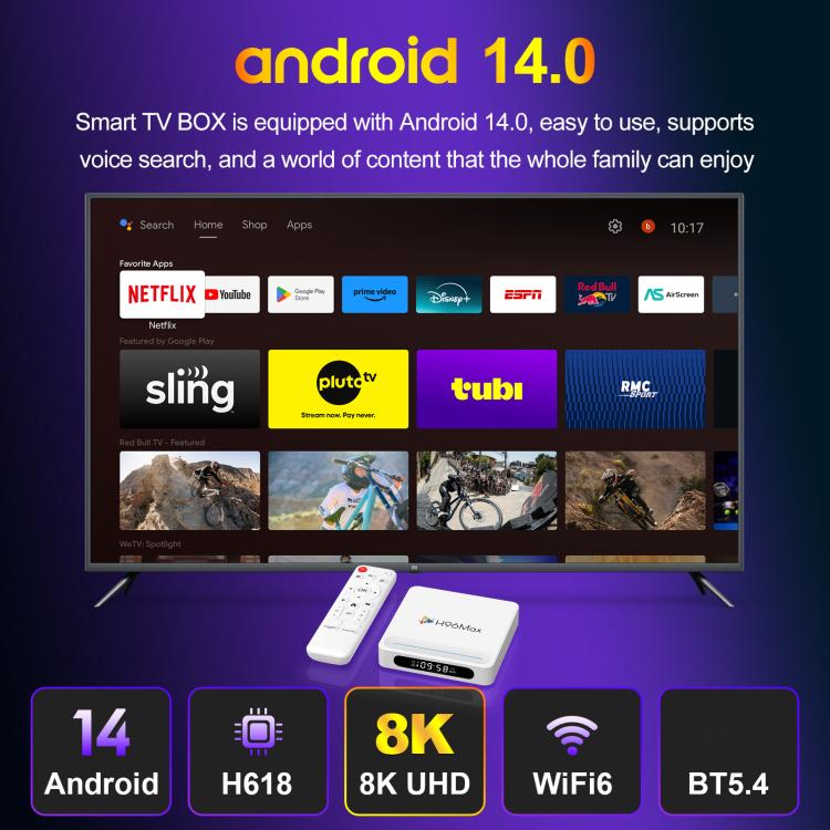 H96 Max H618 Plus Android 14.0 Smart TV Box, Allwinner H618 Quad-core ARM Cortex-A53
