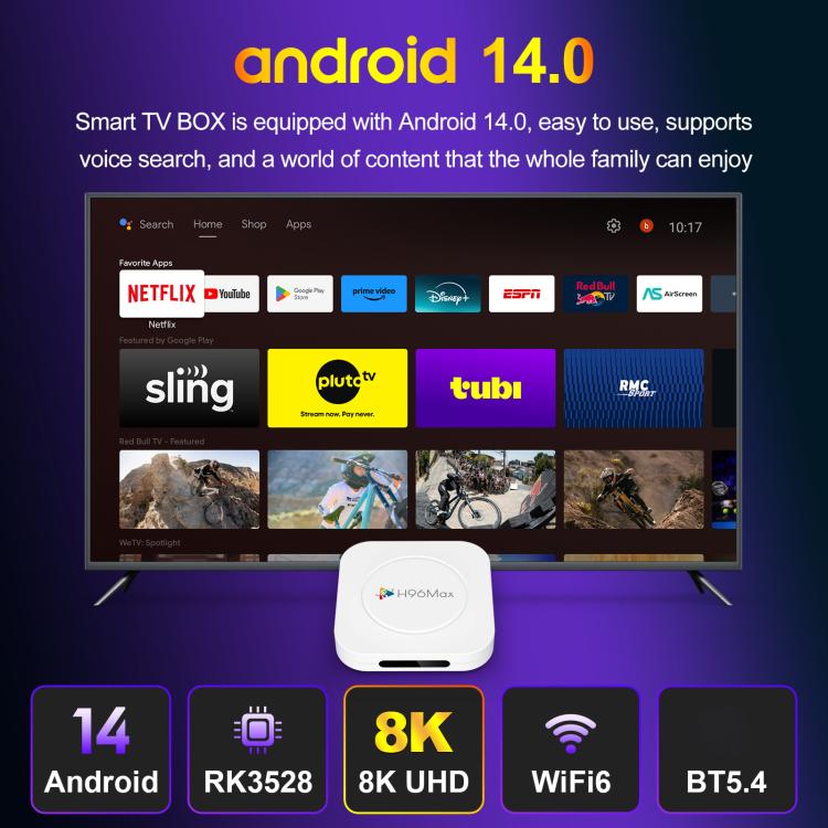 H96 Max M1 Plus Android 14.0 Smart TV Box, RK3528 Quad-core ARM Cortex-A53