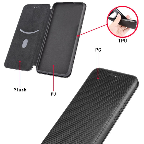 Carbon Fiber Texture Magnetic Horizontal Flip TPU + PC + PU Leather Case with Card Slot, For Kyocera Android One S6, For Kyocera Gratina KYV48, For Ulefone Note 9P, For Sharp Aquos Zero 5G Basic