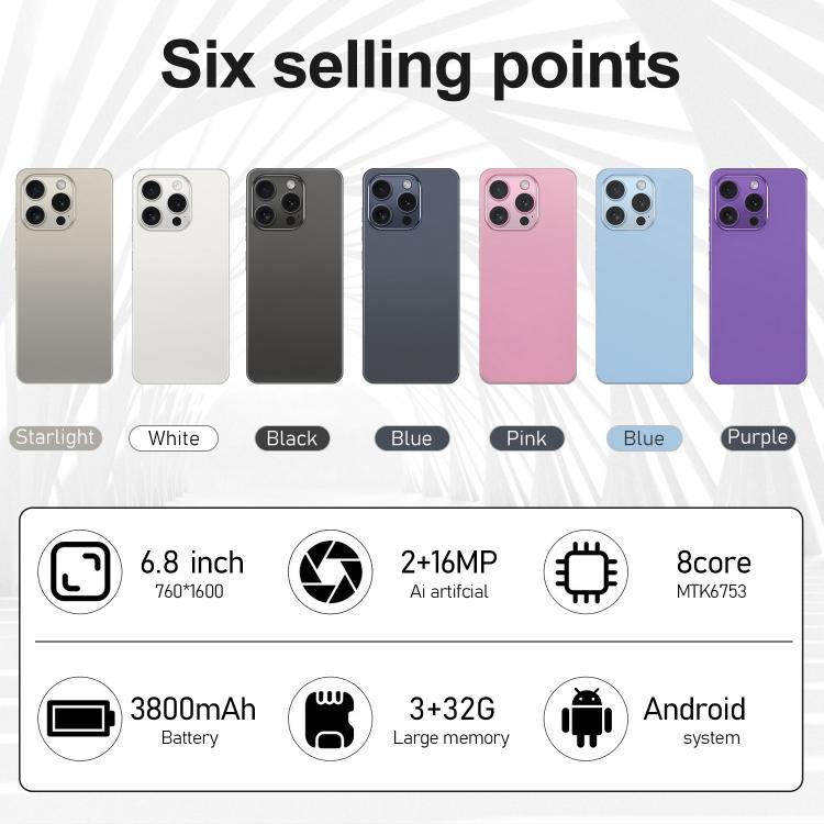 I16 Pro Max / VD1, 3GB+32GB, 6.8 inch Android 10 MTK6753 Octa Core, Network: 4G, Dual SIM, EU Plug, US Plug, UK Plug