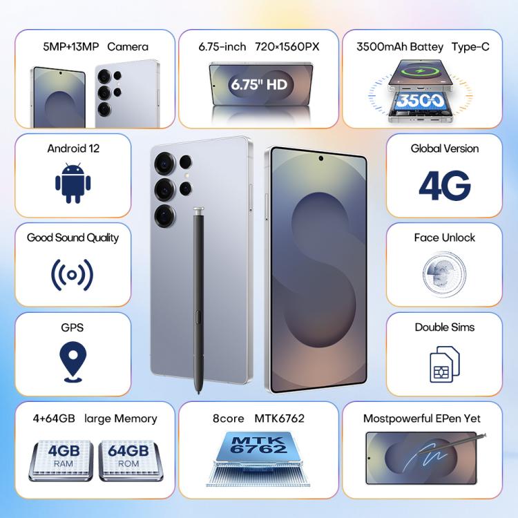S25 Ultra / Q25, 4GB+64GB, 6.75 inch Android 12 MTK6762 Octa Core, Network: 4G, Dual SIM, with Stylus Pen, EU Plug, US Plug, UK Plug, AU Plug