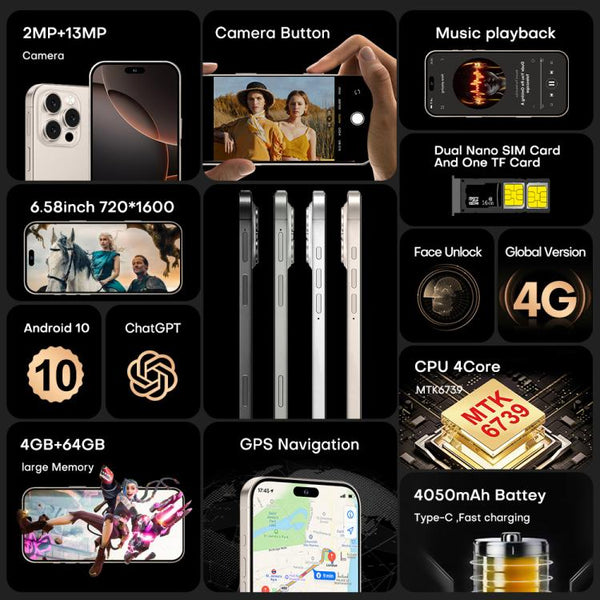 I16 Pro Max / PDQ6, 4GB+64GB, 6.58 inch Android 10 MTK6739 Quad Core, Network: 4G, Dual SIM, EU Plug, US Plug, UK Plug, AU Plug