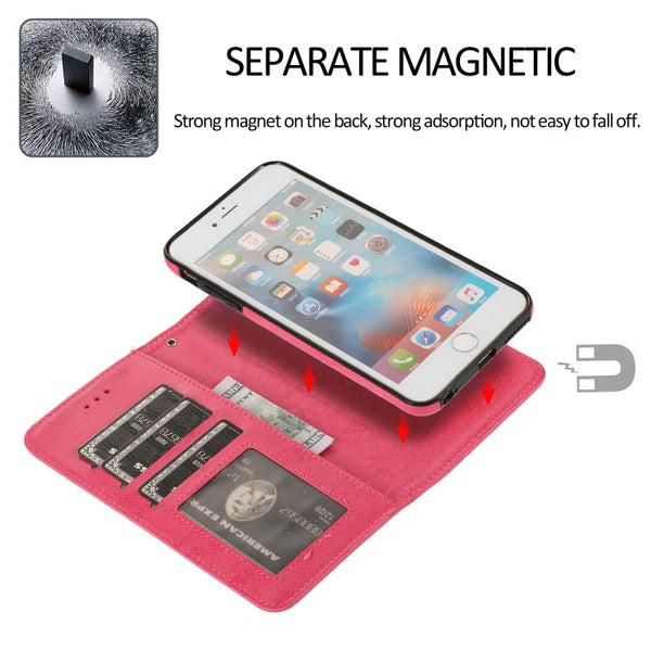KLT888-2 Retro 2 in 1 Detachable Magnetic Horizontal Flip TPU + PU Leather Case with Holder & Card Slots & Photo Frame & Wallet, For iPhone 6 Plus, For iPhone SE 2022 / SE 2020 / 8 / 7, For iPhone 8 Plus / 7 Plus, For iPhone XS / X