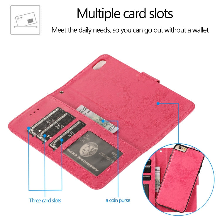 KLT888-2 Retro 2 in 1 Detachable Magnetic Horizontal Flip TPU + PU Leather Case with Holder & Card Slots & Photo Frame & Wallet, For iPhone 6 Plus, For iPhone SE 2022 / SE 2020 / 8 / 7, For iPhone 8 Plus / 7 Plus, For iPhone XS / X