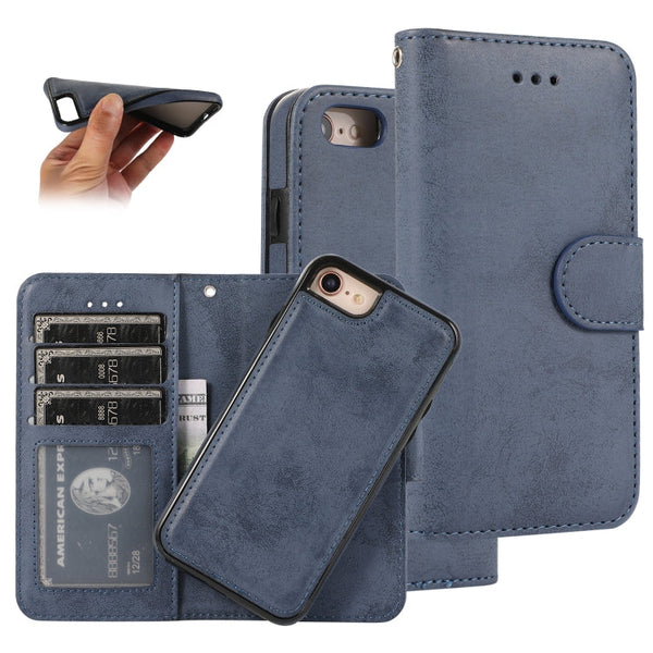 KLT888-2 Retro 2 in 1 Detachable Magnetic Horizontal Flip TPU + PU Leather Case with Holder & Card Slots & Photo Frame & Wallet, For iPhone 6 Plus, For iPhone SE 2022 / SE 2020 / 8 / 7, For iPhone 8 Plus / 7 Plus, For iPhone XS / X