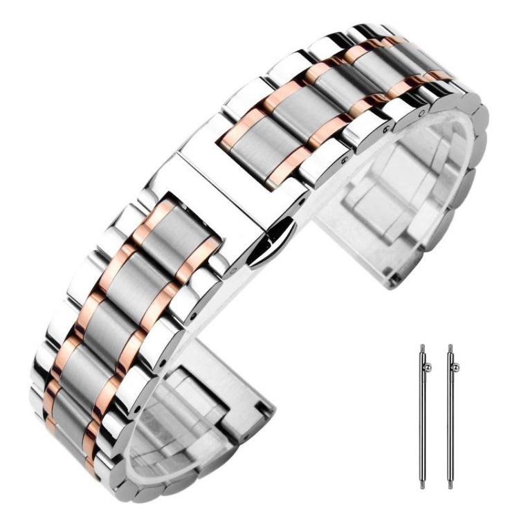 xDfind Five-bead Solid Stainless Steel Butterfly Buckle Watch Band