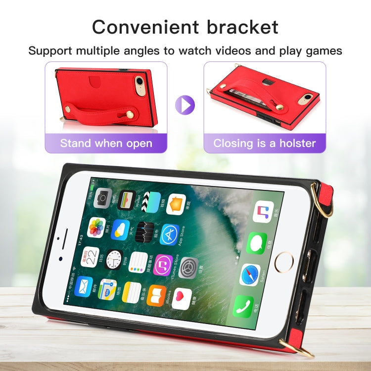 Wrist Strap PU+TPU Shockproof Protective Case with Crossbody Lanyard & Holder & Card Slot, For iPhone 6, For iPhone 7 / 8 / SE 2020, For iPhone 6 Plus, For iPhone 8 Plus / 7 Plus