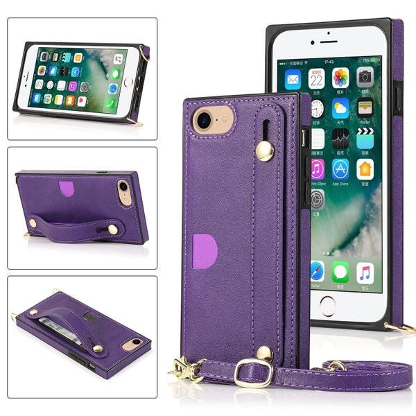 Wrist Strap PU+TPU Shockproof Protective Case with Crossbody Lanyard & Holder & Card Slot, For iPhone 6, For iPhone 7 / 8 / SE 2020, For iPhone 6 Plus, For iPhone 8 Plus / 7 Plus
