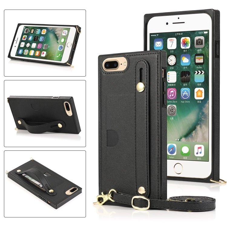 Wrist Strap PU+TPU Shockproof Protective Case with Crossbody Lanyard & Holder & Card Slot, For iPhone 6, For iPhone 7 / 8 / SE 2020, For iPhone 6 Plus, For iPhone 8 Plus / 7 Plus