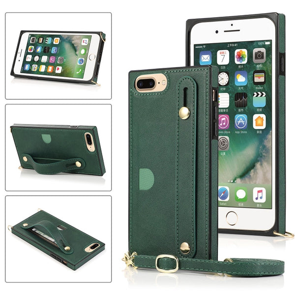 Wrist Strap PU+TPU Shockproof Protective Case with Crossbody Lanyard & Holder & Card Slot, For iPhone 6, For iPhone 7 / 8 / SE 2020, For iPhone 6 Plus, For iPhone 8 Plus / 7 Plus