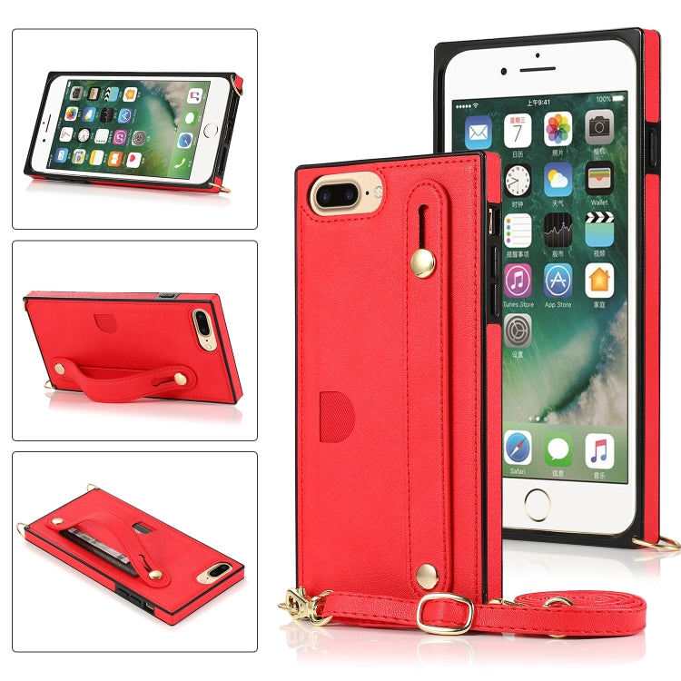 Wrist Strap PU+TPU Shockproof Protective Case with Crossbody Lanyard & Holder & Card Slot, For iPhone 6, For iPhone 7 / 8 / SE 2020, For iPhone 6 Plus, For iPhone 8 Plus / 7 Plus