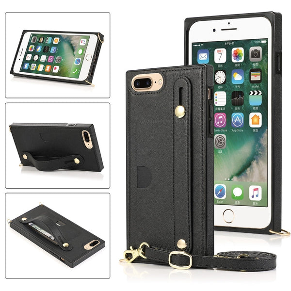 Wrist Strap PU+TPU Shockproof Protective Case with Crossbody Lanyard & Holder & Card Slot, For iPhone 6, For iPhone 7 / 8 / SE 2020, For iPhone 6 Plus, For iPhone 8 Plus / 7 Plus