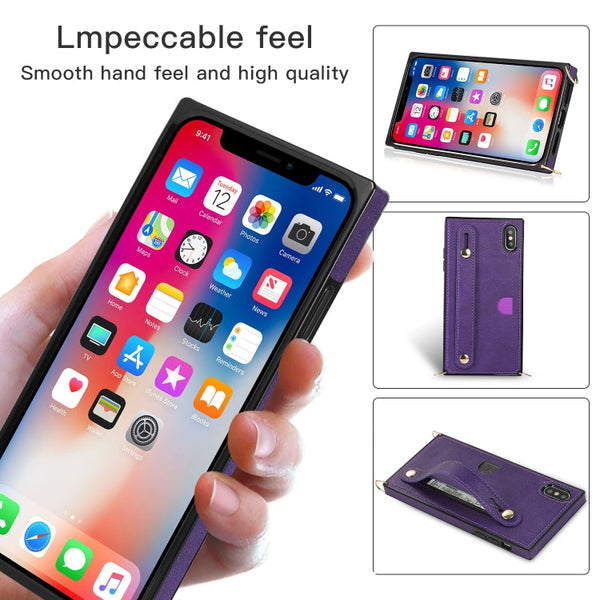 Wrist Strap PU+TPU Shockproof Protective Case with Crossbody Lanyard & Holder & Card Slot, For iPhone XS / X, For iPhone XR, For iPhone XS Max, For iPhone 11
