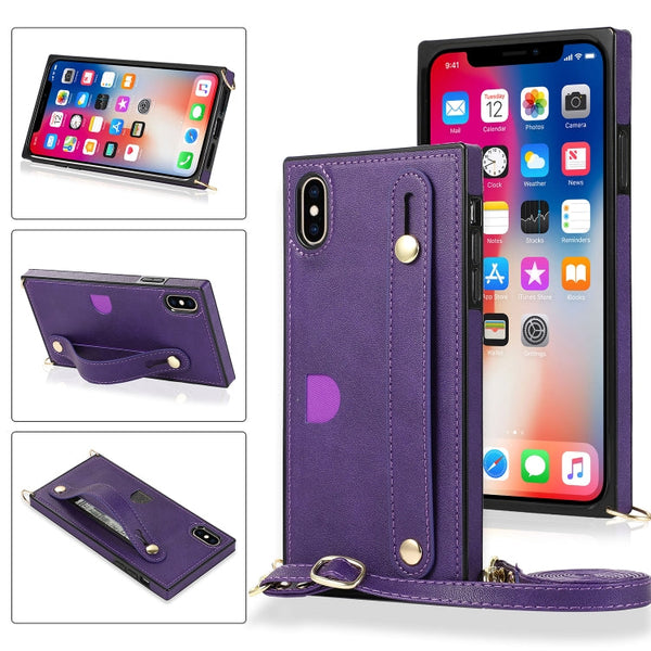 Wrist Strap PU+TPU Shockproof Protective Case with Crossbody Lanyard & Holder & Card Slot, For iPhone XS / X, For iPhone XR, For iPhone XS Max, For iPhone 11