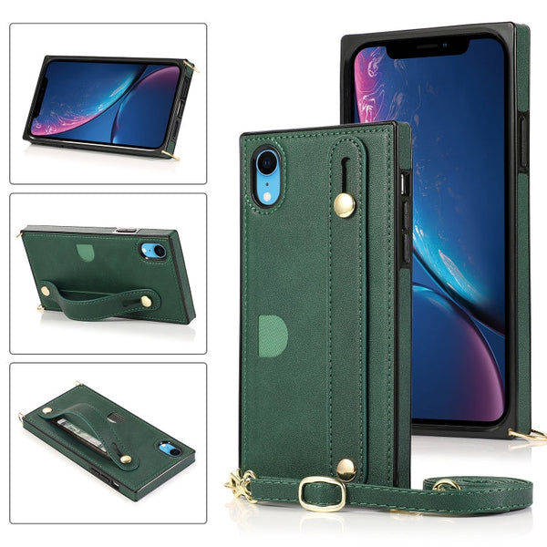 Wrist Strap PU+TPU Shockproof Protective Case with Crossbody Lanyard & Holder & Card Slot, For iPhone XS / X, For iPhone XR, For iPhone XS Max, For iPhone 11