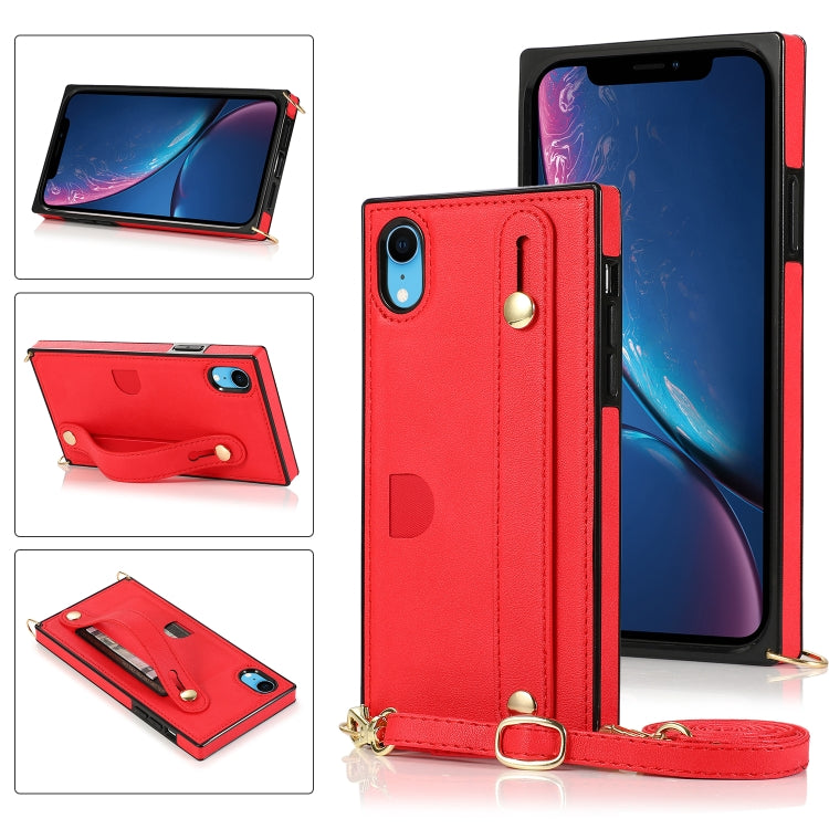 Wrist Strap PU+TPU Shockproof Protective Case with Crossbody Lanyard & Holder & Card Slot, For iPhone XS / X, For iPhone XR, For iPhone XS Max, For iPhone 11