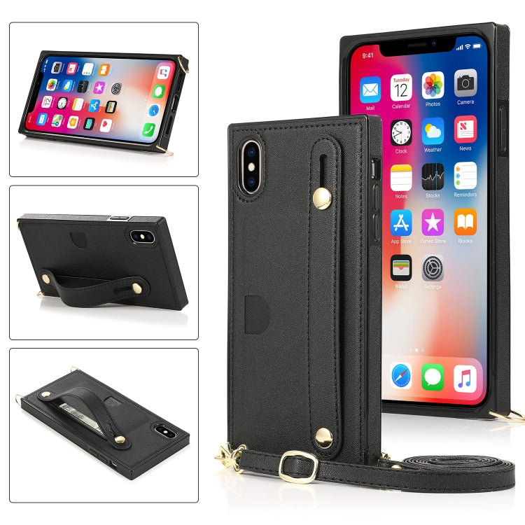 Wrist Strap PU+TPU Shockproof Protective Case with Crossbody Lanyard & Holder & Card Slot, For iPhone XS / X, For iPhone XR, For iPhone XS Max, For iPhone 11