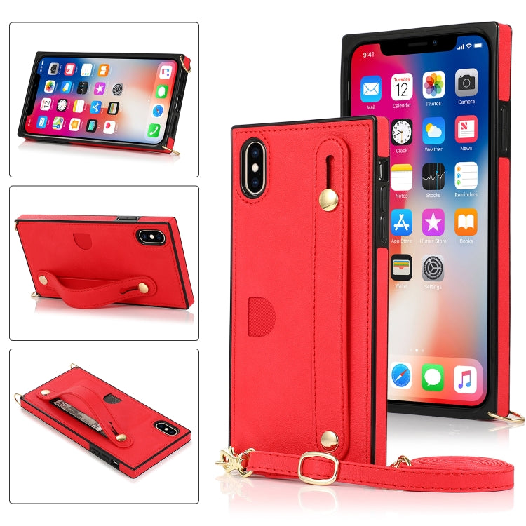 Wrist Strap PU+TPU Shockproof Protective Case with Crossbody Lanyard & Holder & Card Slot, For iPhone XS / X, For iPhone XR, For iPhone XS Max, For iPhone 11