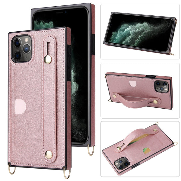 Wrist Strap PU+TPU Shockproof Protective Case with Crossbody Lanyard & Holder & Card Slot, For iPhone 11 Pro, For iPhone 11 Pro Max