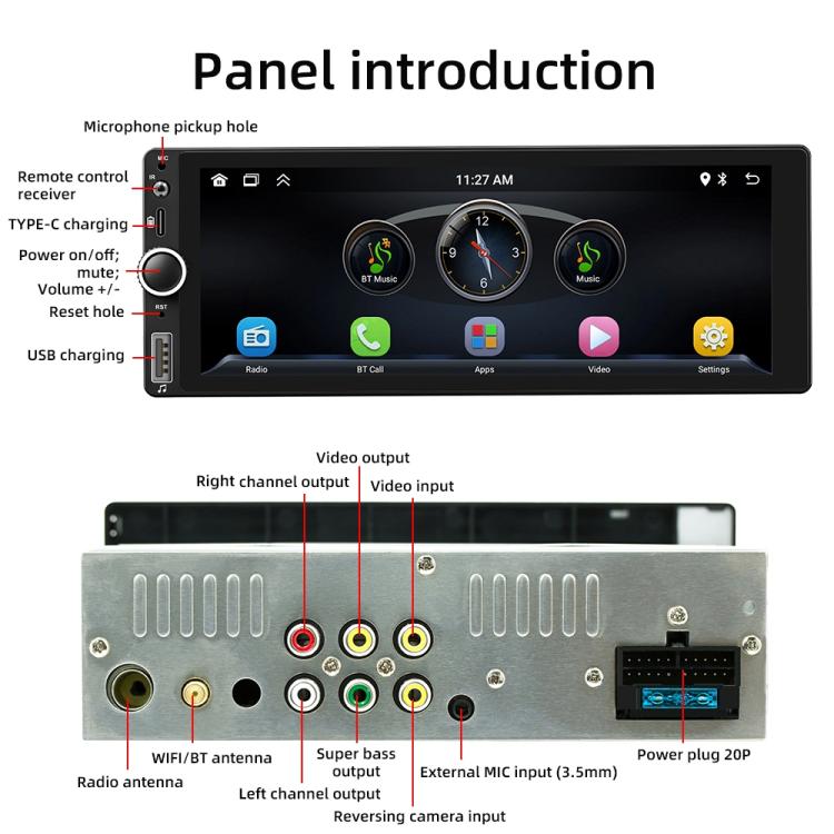 F6021 6.86 inch IPS Screen Car 1Din MP5 Player Support CarPlay & Android Auto