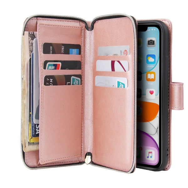 Zipper Wallet Bag Horizontal Flip PU Leather Case with Holder & 9 Card Slots & Wallet & Lanyard & Photo Frame, For iPhone 11, For iPhone 11 Pro, For iPhone 11 Pro Max, For iPhone SE 2022 / SE 2020 / 8 / 7