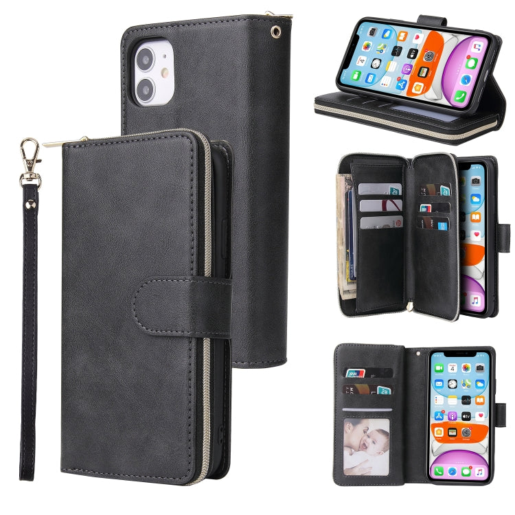 Zipper Wallet Bag Horizontal Flip PU Leather Case with Holder & 9 Card Slots & Wallet & Lanyard & Photo Frame, For iPhone 11, For iPhone 11 Pro, For iPhone 11 Pro Max, For iPhone SE 2022 / SE 2020 / 8 / 7