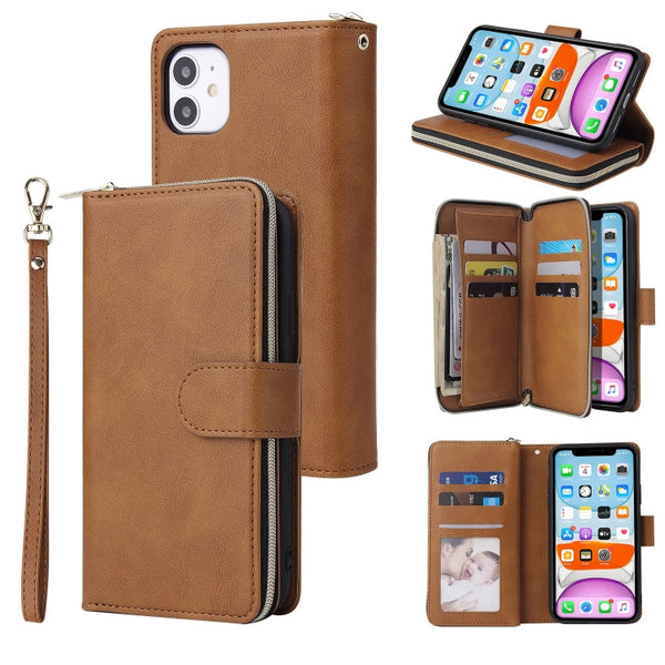 Zipper Wallet Bag Horizontal Flip PU Leather Case with Holder & 9 Card Slots & Wallet & Lanyard & Photo Frame, For iPhone 11, For iPhone 11 Pro, For iPhone 11 Pro Max, For iPhone SE 2022 / SE 2020 / 8 / 7