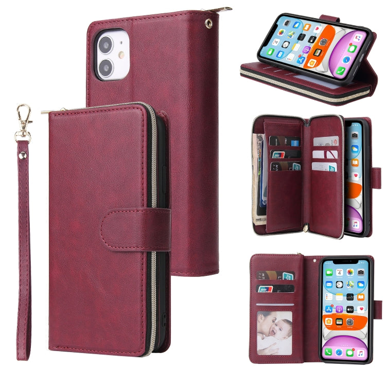 Zipper Wallet Bag Horizontal Flip PU Leather Case with Holder & 9 Card Slots & Wallet & Lanyard & Photo Frame, For iPhone 11, For iPhone 11 Pro, For iPhone 11 Pro Max, For iPhone SE 2022 / SE 2020 / 8 / 7