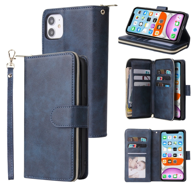 Zipper Wallet Bag Horizontal Flip PU Leather Case with Holder & 9 Card Slots & Wallet & Lanyard & Photo Frame, For iPhone 11, For iPhone 11 Pro, For iPhone 11 Pro Max, For iPhone SE 2022 / SE 2020 / 8 / 7
