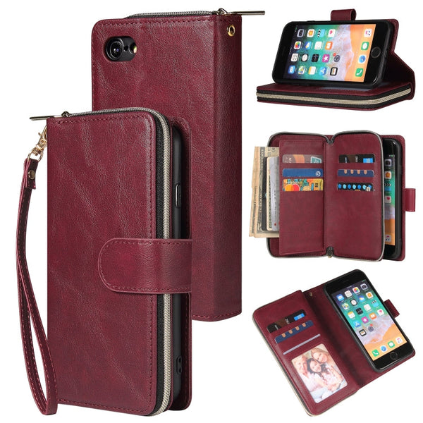 Zipper Wallet Bag Horizontal Flip PU Leather Case with Holder & 9 Card Slots & Wallet & Lanyard & Photo Frame, For iPhone 11, For iPhone 11 Pro, For iPhone 11 Pro Max, For iPhone SE 2022 / SE 2020 / 8 / 7