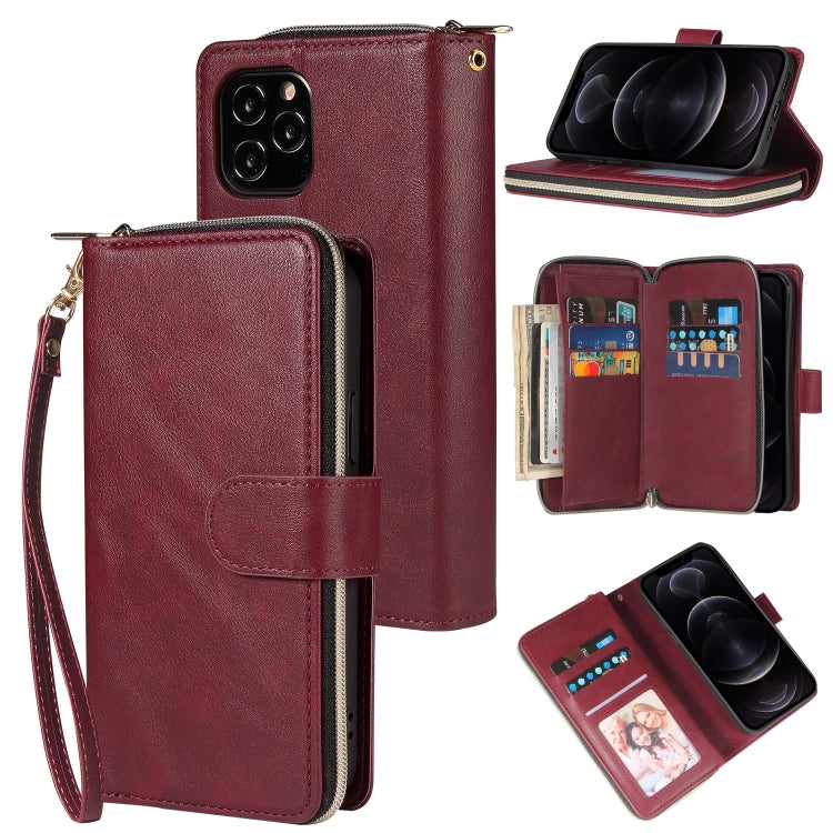 Zipper Wallet Bag Horizontal Flip PU Leather Case with Holder & 9 Card Slots & Wallet & Lanyard & Photo Frame, For iPhone 12 mini, For iPhone 12 / 12 Pro, For iPhone 12 Pro Max, For iPhone X / XS