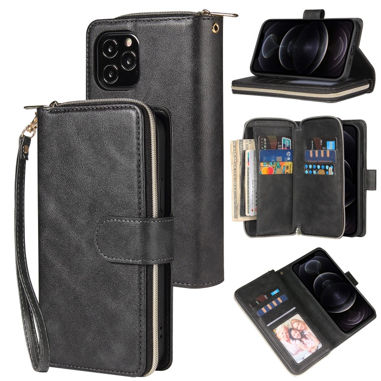 Zipper Wallet Bag Horizontal Flip PU Leather Case with Holder & 9 Card Slots & Wallet & Lanyard & Photo Frame, For iPhone 12 mini, For iPhone 12 / 12 Pro, For iPhone 12 Pro Max, For iPhone X / XS