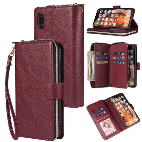 Zipper Wallet Bag Horizontal Flip PU Leather Case with Holder & 9 Card Slots & Wallet & Lanyard & Photo Frame, For iPhone 12 mini, For iPhone 12 / 12 Pro, For iPhone 12 Pro Max, For iPhone X / XS