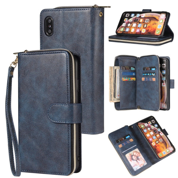 Zipper Wallet Bag Horizontal Flip PU Leather Case with Holder & 9 Card Slots & Wallet & Lanyard & Photo Frame, For iPhone 12 mini, For iPhone 12 / 12 Pro, For iPhone 12 Pro Max, For iPhone X / XS