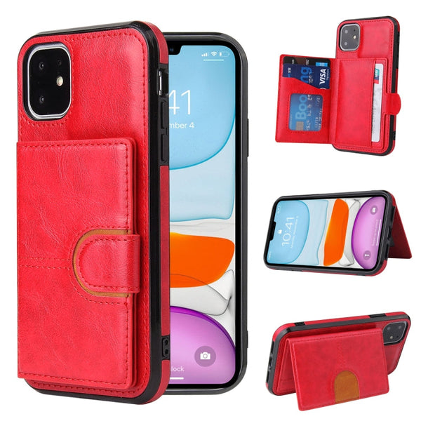 PU + TPU + PC  Shockproof Back Cover Case with Card Slot & Holder, For iPhone 11, For iPhone 11 Pro, For iPhone 11 Pro Max, For iPhone 12 mini