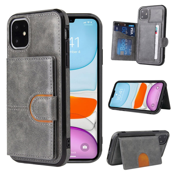 PU + TPU + PC  Shockproof Back Cover Case with Card Slot & Holder, For iPhone 12 / 12 Pro, For iPhone 12 Pro Max, For iPhone XS / X, For iPhone XR