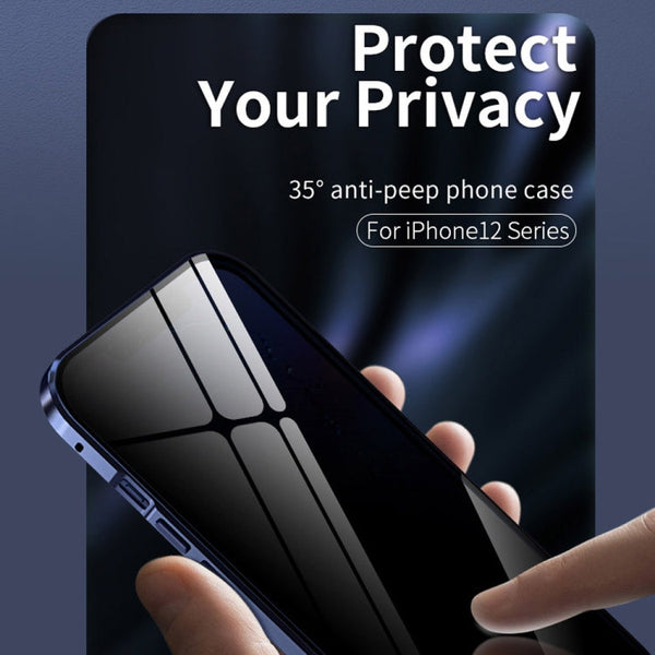 Double Sides Tempered Glass Magnetic Adsorption Metal Frame Anti-peep Screen Case