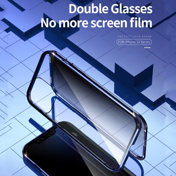 Double Sides Tempered Glass Magnetic Adsorption Metal Frame Anti-peep Screen Case