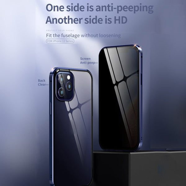 Double Sides Tempered Glass Magnetic Adsorption Metal Frame Anti-peep Screen Case