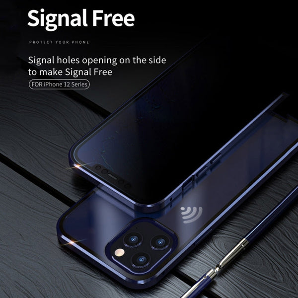 Double Sides Tempered Glass Magnetic Adsorption Metal Frame Anti-peep Screen Case