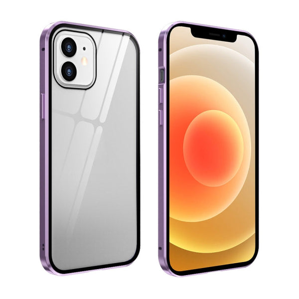 Double Sides Tempered Glass Magnetic Adsorption Metal Frame Anti-peep Screen Case