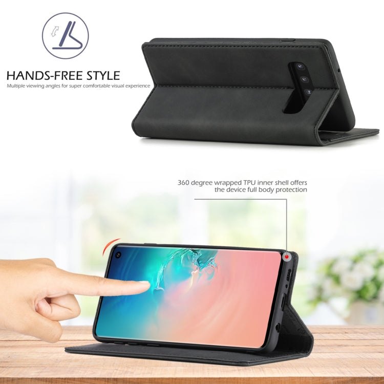 LC.IMEEKE Strong Magnetism Ultra-thin Horizontal Flip Shockproof Matte TPU + PU Leather Case with Holder & Card Slots & Wallet, For Samsung Galaxy S10, For Samsung Galaxy S10+