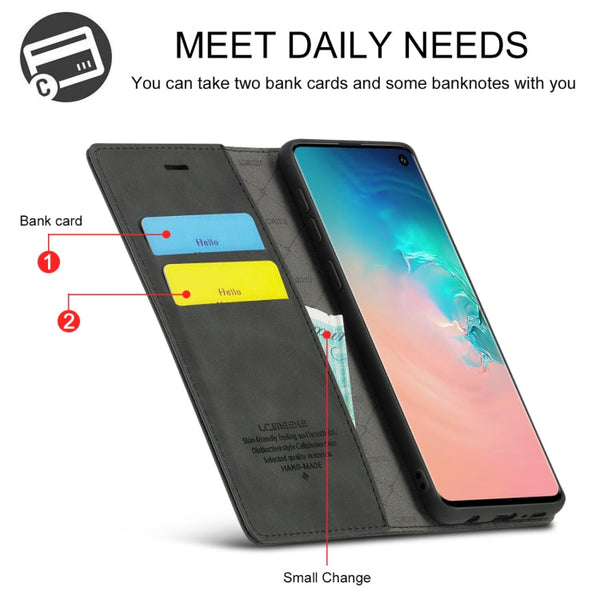 LC.IMEEKE Strong Magnetism Ultra-thin Horizontal Flip Shockproof Matte TPU + PU Leather Case with Holder & Card Slots & Wallet, For Samsung Galaxy S10, For Samsung Galaxy S10+