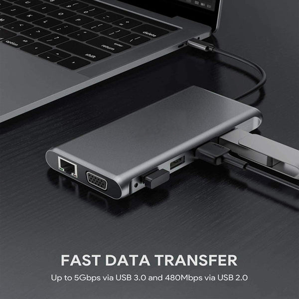 12 in 1 HDMI x2 + USB3.0 + USB2.0 + PD Charging + VGA + RJ45 + 3.5mm Jack + TF/SD x2 Type-C / USB-C HUB Docking Station