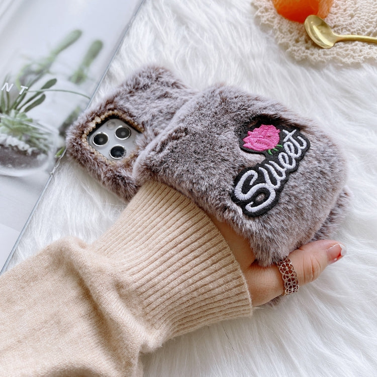 Rose Flower Hand Warmer Plush Shockproof TPU Case, For iPhone 12 / 12 Pro