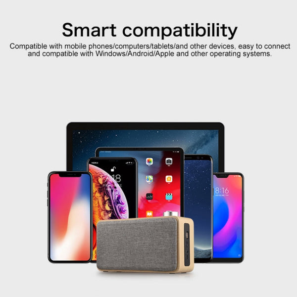 W5A Subwoofer Fabric Wooden Touch Bluetooth Speaker, Support TF Card & U Disk & 3.5mm AUX, Walnut, Yellow Wood