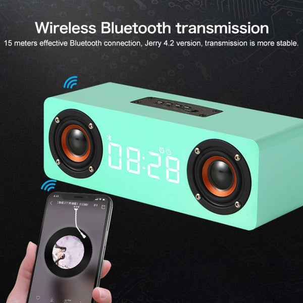 M5C Subwoofer Wooden Clock Bluetooth 4.2 Speaker, Support TF Card & 3.5mm AUX & FM Radio